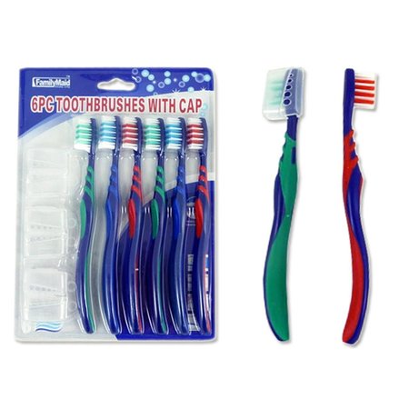 FAMILYMAID Toothbrush with Cap Assorted Colors 6 Piece per Set 144PK 23531